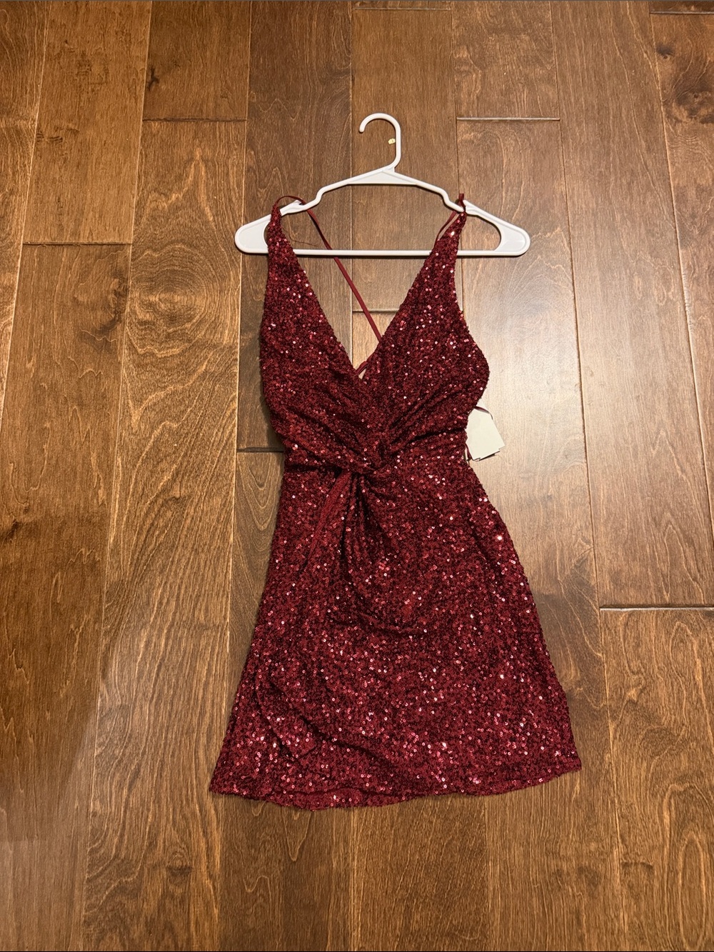 Astr Burgundy Sequin Twist-Front Mini Dress